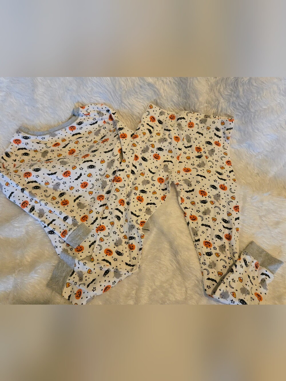 Halloween Kids Pumpkin, Bats, Moon, Stars & Ghost Print Long Sleeve Pajama 7/8